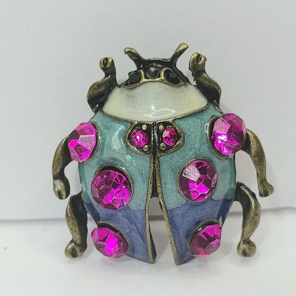 Fashion Enamel Crystal Insect Brooch Pin Beatle Blue & Pink Bug Jewelry Gift - Picture 5 of 7
